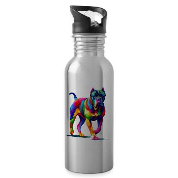 Bunte Pop Art Cane Corso Italienischer Mastiff - Trinkflasche mit integriertem Trinkhalm - Lightsilver - Rechts