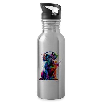 Bunte Splash Art Kopfhörer Cane Corso Italienisch - Trinkflasche mit integriertem Trinkhalm - Lightsilver - Rechts
