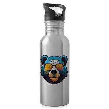 Polar Bear Hipster Cool Party Polar Bear - Water bottle with straw - silver - Right