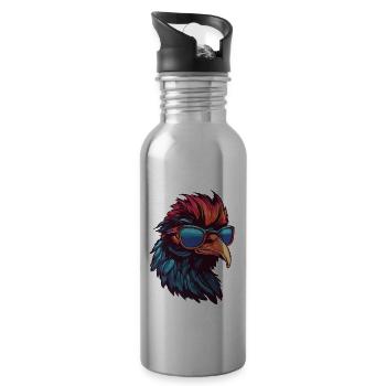 Hahn Hipster Cool Party - Trinkflasche mit integriertem Trinkhalm - Lightsilver - Rechts
