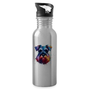 Bunte Splash Art Riesenschnauzer Schnauzer - Trinkflasche mit integriertem Trinkhalm - Lightsilver - Rechts