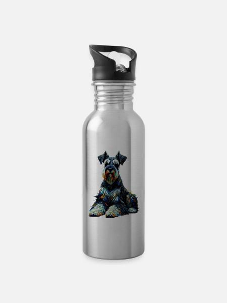 Polygon Art Riesenschnauzer Schnauzer - Trinkflasche mit integriertem Trinkhalm - Lightsilver