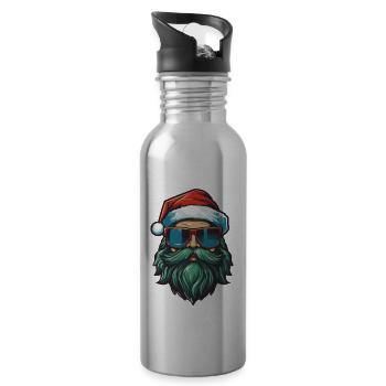 Santa Claus Cool Christmas Xmas - Water bottle with straw - silver - Right