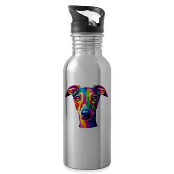 Colorful Pop Art Italian Greyhound Italian - Water bottle with straw - silver - Right