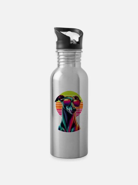 Retro Sonnenuntergang Sonnenbrille Italienisch Windhund Italienisch - Trinkflasche mit integriertem Trinkhalm - Lightsilver