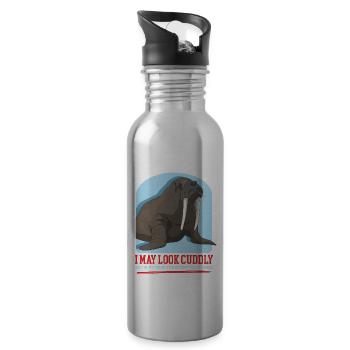 Walross Walrus Walroß Walrosse Geschenk - Trinkflasche mit integriertem Trinkhalm - Lightsilver - Rechts