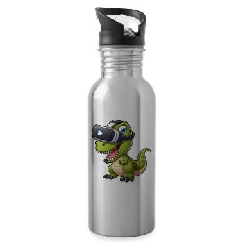 Lustiger T-Rex Dinosaurier in Virtual Reality - Trinkflasche mit integriertem Trinkhalm - Lightsilver - Rechts
