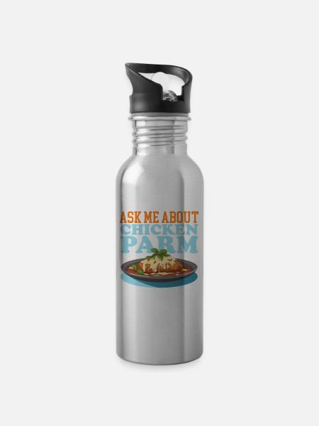 Chicken Parmesan Geschenk - Trinkflasche mit integriertem Trinkhalm - Lightsilver