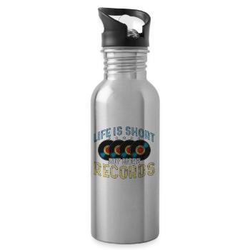 Vinyl Records Life Is Short Buy More Vinyl Player - Water bottle with straw - silver - Right