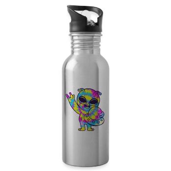Lustiges Alien Außerirdische Geschenk - Trinkflasche mit integriertem Trinkhalm - Lightsilver - Rechts