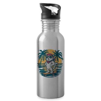Skate Cat - Cute and Cool Kitten - Water bottle with straw - silver - Right