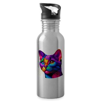 Chat Bombay Pop Art coloré - Gourde avec paille intégrée - argent clair - Droite