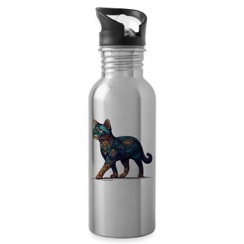 Mandala Art Chausie Jungle Curl Katze - Trinkflasche mit integriertem Trinkhalm - Lightsilver - Rechts
