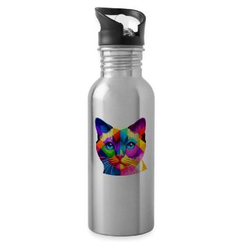 Pop Art coloré Colorpoint Shorthair - Gourde avec paille intégrée - argent clair - Droite
