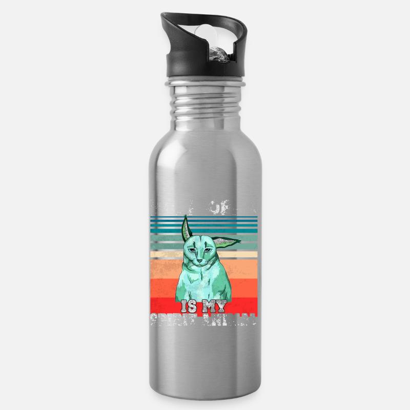 Large Floppa Ghost Animal - Water bottle with straw - silver
