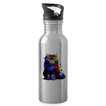 Bunte Splash Art American Curl - Trinkflasche mit integriertem Trinkhalm - Lightsilver - Rechts