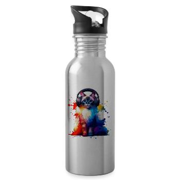 Splash Art Headphones Balinese Cat Longhaired - Water bottle with straw - silver - Right