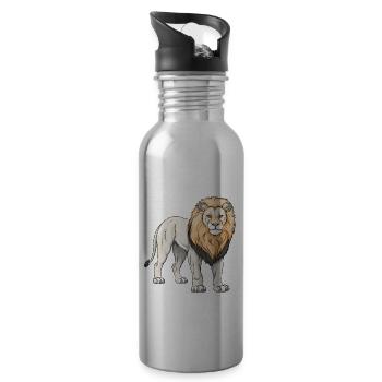 Löwe Tier - Trinkflasche mit integriertem Trinkhalm - Lightsilver - Rechts