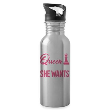 Lustiger Schachspieler Schachfigur Dame geht wohin - Trinkflasche mit integriertem Trinkhalm - Lightsilver - Rechts