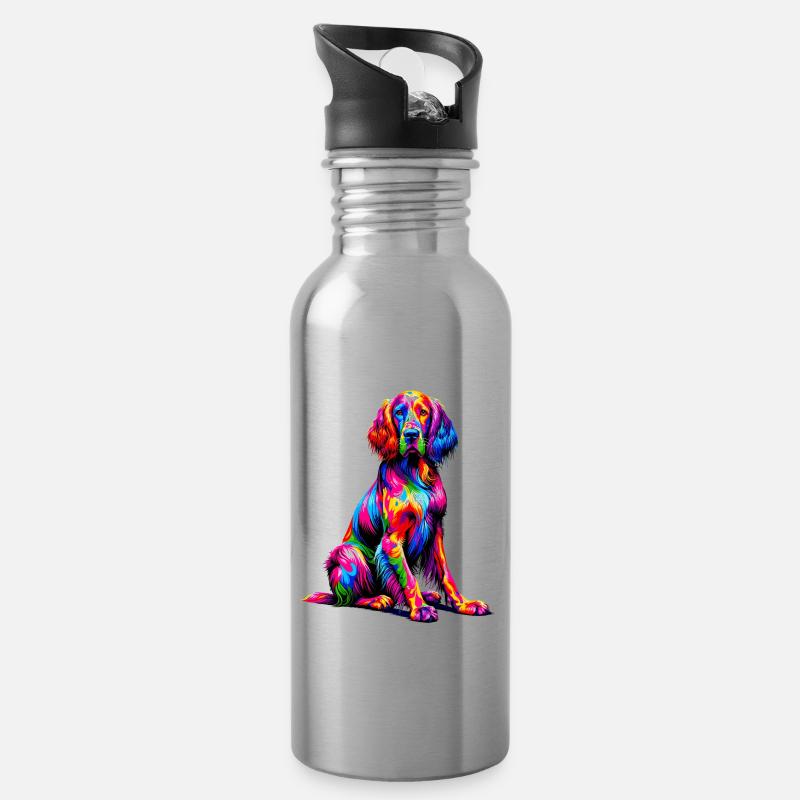 Bunte Pop Art English Setter Laverack Setter - Trinkflasche mit integriertem Trinkhalm - Lightsilver