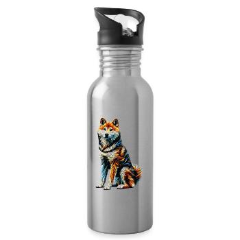 Polygon Art Japanese Shiba Inu - Water bottle with straw - silver - Right
