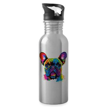 Französische Bulldogge Bunte Farben Pop Art Dogge - Trinkflasche mit integriertem Trinkhalm - Lightsilver - Rechts