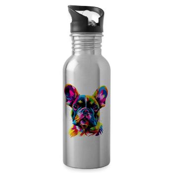 Französische Bulldogge Bunte Farben Pop Art Dogge - Trinkflasche mit integriertem Trinkhalm - Lightsilver - Rechts