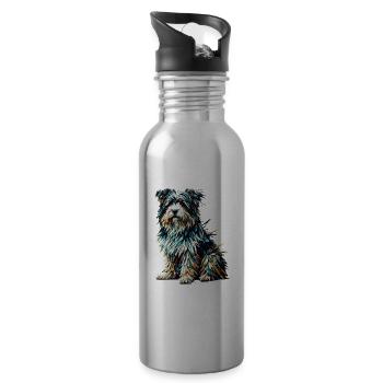 Polygon Art Tibetan Terrier Terriers - Water bottle with straw - silver - Right