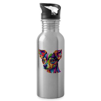 Colorful Pop Art Toy Fox Terrier American Toy - Water bottle with straw - silver - Right