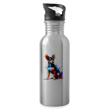 Colorful Splash Art Toy Fox Terrier American Toy - Water bottle with straw - silver - Right