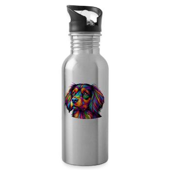 Colorful Pop Art Small Munsterlander - Water bottle with straw - silver - Right