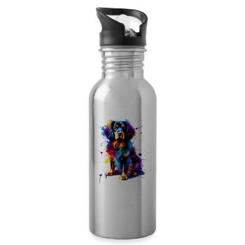 Bunte Splash Art Kleine Münsterländer - Trinkflasche mit integriertem Trinkhalm - Lightsilver - Rechts