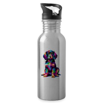 Colorful Pop Art Small Munsterlander - Water bottle with straw - silver - Right
