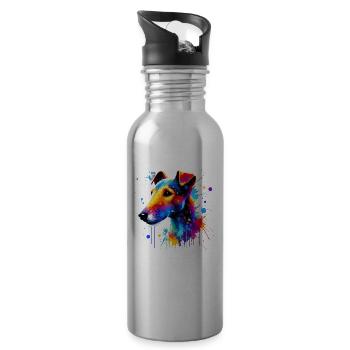 Colorful Splash Art Glatter Foxterrier - Trinkflasche mit integriertem Trinkhalm - Lightsilver - Rechts