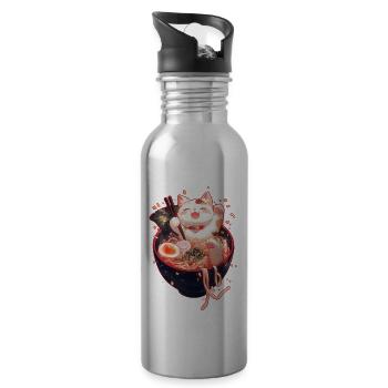 Cute Cat Ramen Bowl Kawaii Noodles Japanese Anime - Water bottle with straw - silver - Right