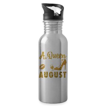Une reine est née en août Anniversaire en août - Gourde avec paille intégrée - argent clair - Droite