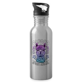 Alpaca Spirit Animal, Alpaca Rainbow Art, Fun - Water bottle with straw - silver - Right