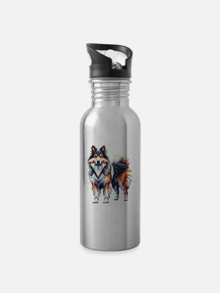 Geometrische Kunst Isländischer Schäferhund - Trinkflasche mit integriertem Trinkhalm - Lightsilver