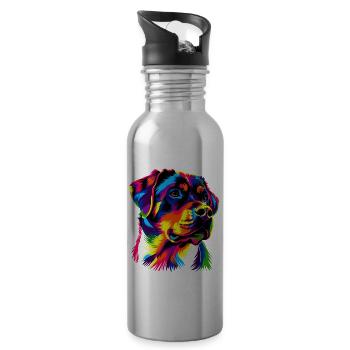 Rottweiler chien couleurs vives pop art fierté chiens - Gourde avec paille intégrée - argent clair - Droite