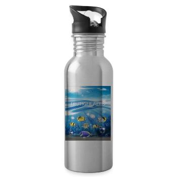 Frutiger Aero Aesthetic Tech Ocean Underwater Fish - Water bottle with straw - silver - Right