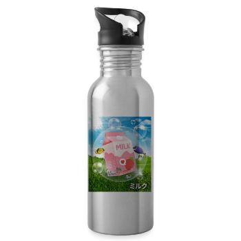 Frutiger Aero Aesthetic Tech Kawaii-Erdbeer-Milchf - Trinkflasche mit integriertem Trinkhalm - Lightsilver - Rechts