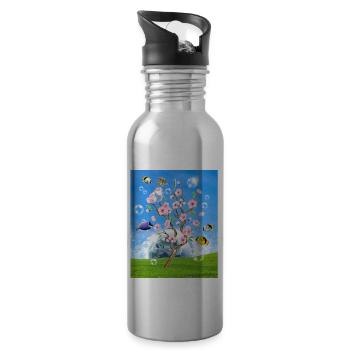 Frutiger Aero Aesthetic Tech Kirschblütenfische Bl - Trinkflasche mit integriertem Trinkhalm - Lightsilver - Rechts