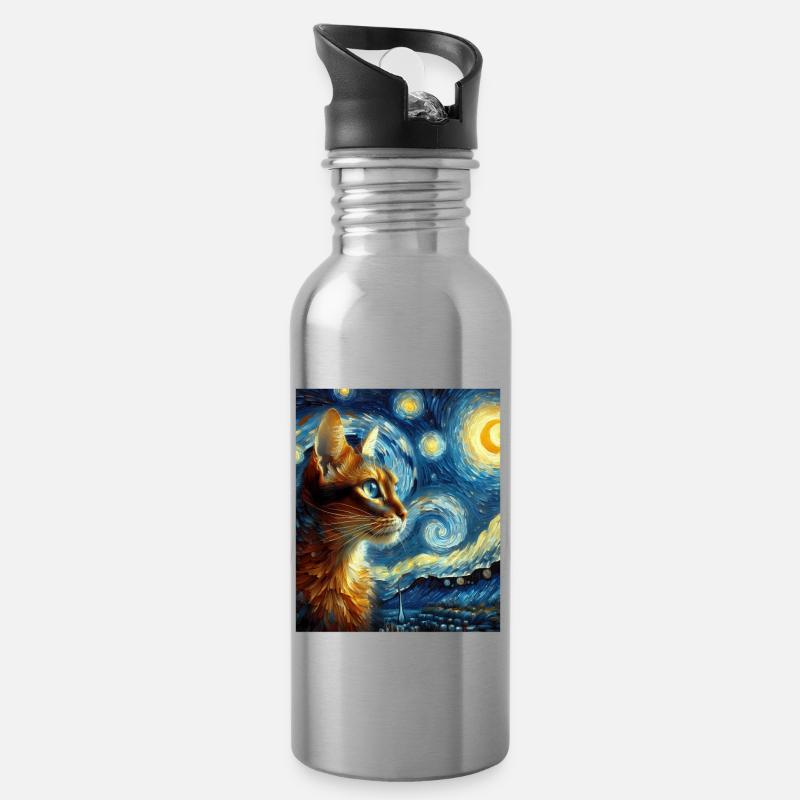 Abessinier Orange Katze Sternennacht Gemälde - Trinkflasche mit integriertem Trinkhalm - Lightsilver