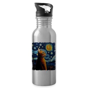 Abessinier Orange Katze Sternennacht Gemälde - Trinkflasche mit integriertem Trinkhalm - Lightsilver - Rechts