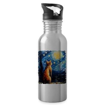Abessinier Orange Katze Sternennacht Gemälde - Trinkflasche mit integriertem Trinkhalm - Lightsilver - Rechts