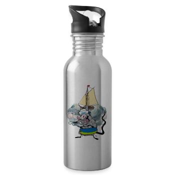 Rat Rats Sailing Ship Seafarers Sailors Ahoy - Water bottle with straw - silver - Right