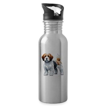 Geometrische Kunst Petit Basset Griffon Vendéen PBGV - Trinkflasche mit integriertem Trinkhalm - Lightsilver - Rechts