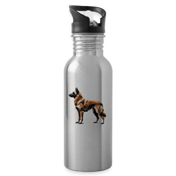 Geometric Art Belgian Malinois Belgian Shepherd - Water bottle with straw - silver - Right