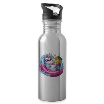 Niedliches Einhorn genießt Eiscreme-Spaß - Trinkflasche mit integriertem Trinkhalm - Lightsilver - Rechts