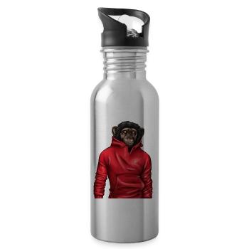 Affe trägt einen roten Kapuzenpullover Tierliebhaber Grafik - Trinkflasche mit integriertem Trinkhalm - Lightsilver - Rechts